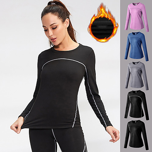 

YUERLIAN Women's Long Sleeve Compression Shirt Running Shirt Tee Tshirt Top Athletic Athleisure Winter Fleece Thermal Warm Breathable Soft Yoga Fitness Gym Workout Running Training Sportswear Solid