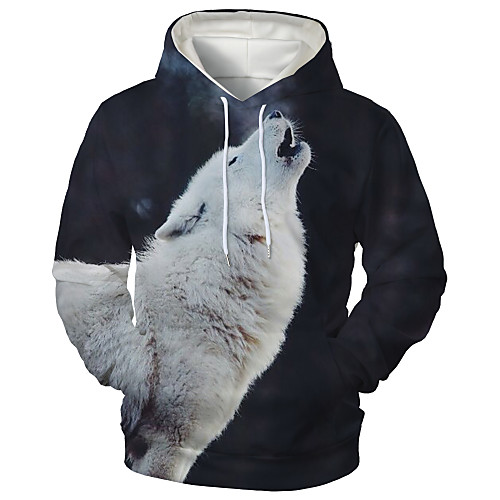 

Men's Hoodie Graphic Animal Hooded Daily Going out 3D Print Casual Hoodies Sweatshirts White