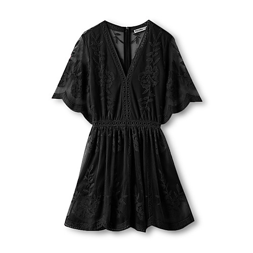 

A-Line Flirty Boho Holiday Party Wear Dress V Neck Short Sleeve Short / Mini Lace with Lace Insert 2021