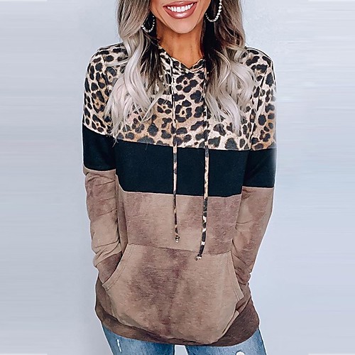 

Women's Hoodie Pullover Leopard Cheetah Print Front Pocket Daily Basic Casual Hoodies Sweatshirts ArmyGreen Purple Blue