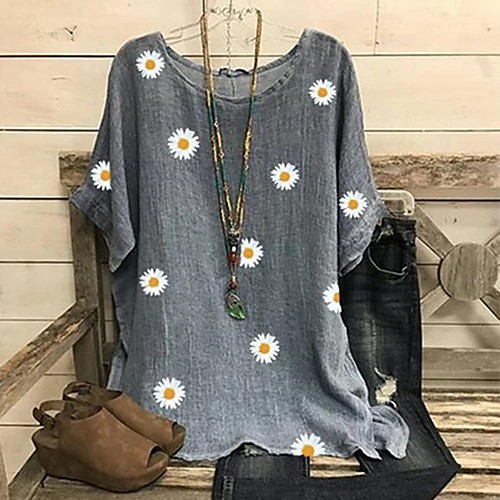 

Women's Blouse Shirt Solid Colored Print Round Neck Basic Tops Black Red Wine
