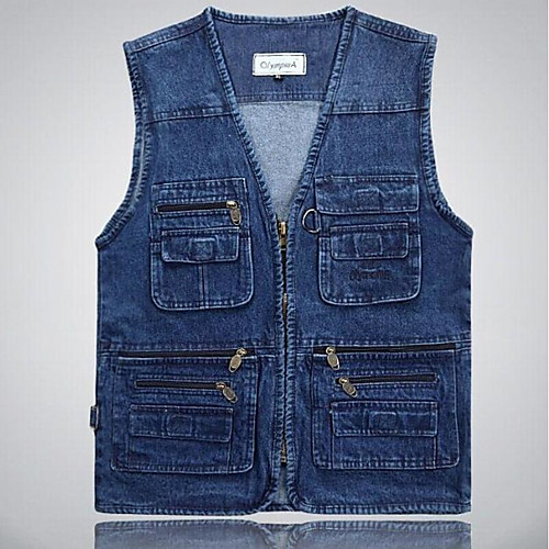 

Men's Hiking Fishing Vest / Gilet Denim Jacket Top Outdoor Windproof Front Zipper Multi-Pockets Quick Dry Autumn / Fall Spring Summer Cotton Blue Hunting Fishing Climbing / Breathable