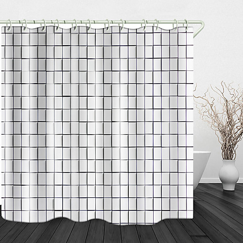

Simple White lattice Shower Curtains & Hooks Modern Polyester New Design 72 Inch