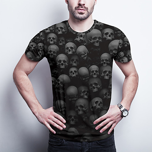 

Men's T shirt 3D Print Graphic Skull Plus Size Print Short Sleeve Daily Tops Basic Black