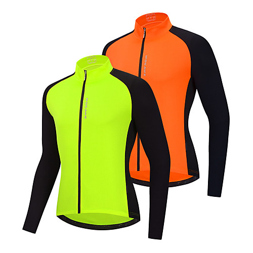 

WOSAWE Men's Long Sleeve Cycling Jersey Winter Orange Green Patchwork Bike Top Road Bike Cycling Quick Dry Back Pocket Sweat wicking Sports Clothing Apparel / Athleisure