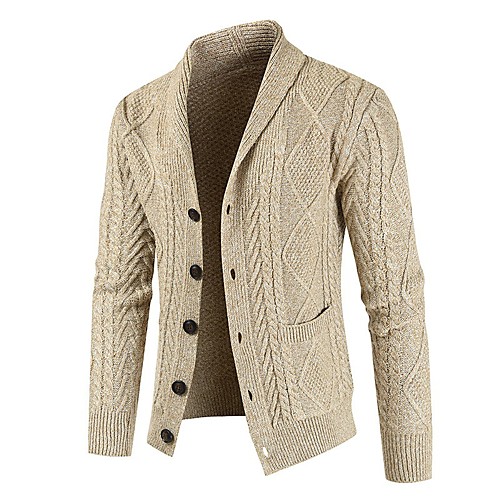 

Men's Knitted Solid Colored Cardigan Long Sleeve Sweater Cardigans Shirt Collar Fall Winter Black Beige Gray