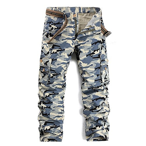 

Men's Basic Daily Tactical Cargo Pants Camouflage Full Length Print Blue Green