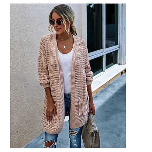 

Women's Knitted Solid Colored Cardigan Acrylic Fibers Long Sleeve Sweater Cardigans V Neck Fall Winter White Wine Dusty Rose