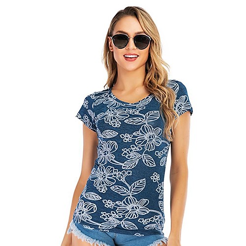 

Women's Blouse Shirt Graphic Prints Print Round Neck Basic Tops Blue