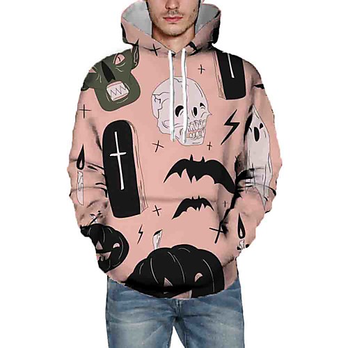 

Men's Pullover Hoodie Sweatshirt Graphic Hooded Halloween Daily Going out 3D Print Basic Halloween Hoodies Sweatshirts Blushing Pink