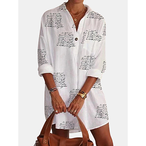 

Women's Blouse Shirt Letter Long Sleeve Shirt Collar Basic Tops Cotton White