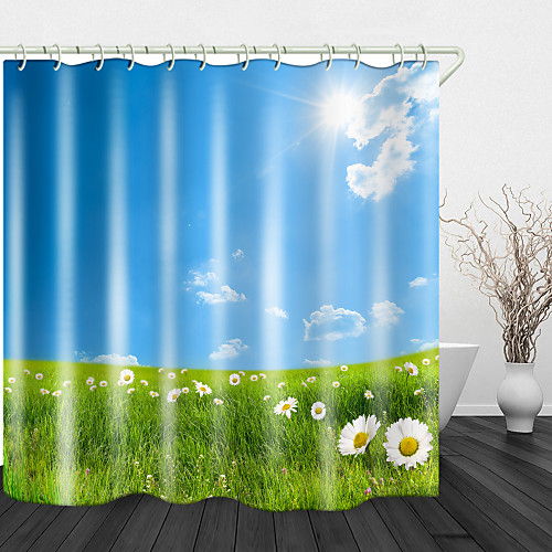 

Sunny Flower Meadow Digital Printing Shower Curtain English Green Leaf Digital Printing Shower Curtain Shower Curtains & Hooks Modern Polyester New Design 72 Inch