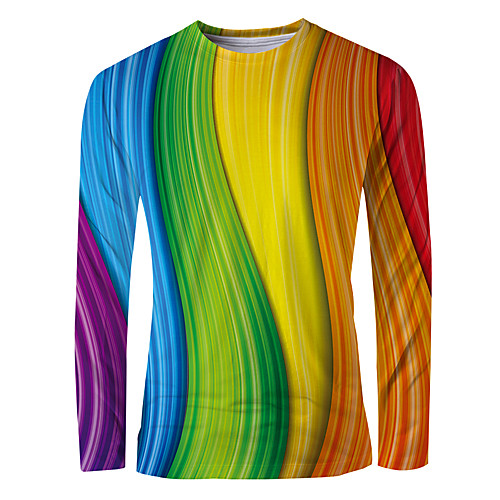 

Men's T shirt Shirt Rainbow Graphic Print Long Sleeve Daily Tops Basic Elegant Round Neck Rainbow