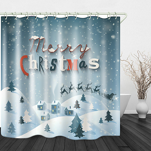 

Christmas White Cabin Digital Printing Shower Curtain Shower Curtains & Hooks Modern Polyester Trend Design