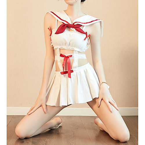 

Women's Ruffle Super Sexy Babydoll & Slips Uniforms & Cheongsams Suits Nightwear Solid Colored White One-Size / V Neck