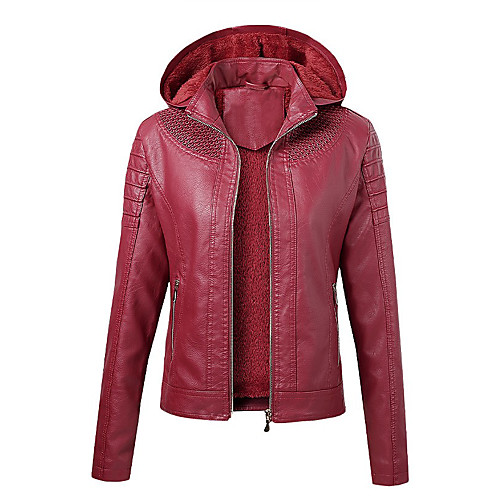 

Women's Faux Leather Jacket Daily Fall & Winter Regular Coat Regular Fit Basic Jacket Long Sleeve Solid Colored Yellow Red