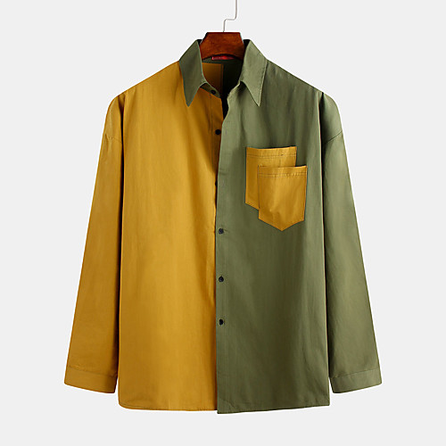 

Men's Shirt Other Prints Color Block Long Sleeve Daily Tops Cotton Basic Vintage Green Gray