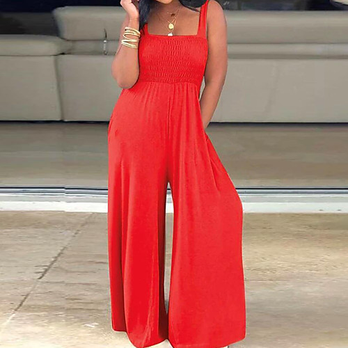 

Women's Basic Black Blue Red Jumpsuit Solid Colored