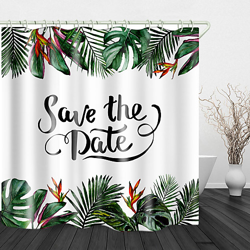 

English Green Leaf Digital Printing Shower Curtain Shower Curtains & Hooks Modern Polyester New Design