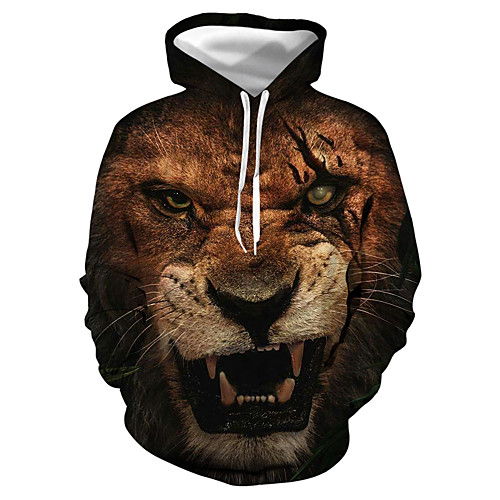 

Men's Pullover Hoodie Sweatshirt Graphic Lion Animal Hooded Daily Club Casual Hoodies Sweatshirts Brown