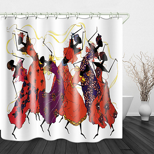 

African Woman Dancing Shower Curtains & Hooks Modern Polyester New Design