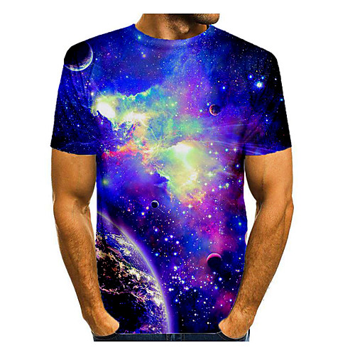 

Men's T shirt Galaxy Graphic Short Sleeve Daily Tops Basic Elegant Purple