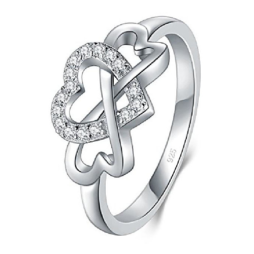 

925 sterling silver ring, high polish cubic zirconia infinity and heart tarnish resistant comfort fit ring size 4