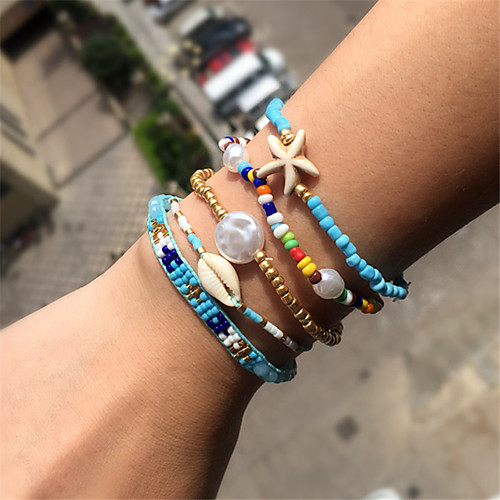 

5pcs Women's Bead Bracelet Friendship Bracelet Bracelet Stacking Stackable Fashion Star Stylish Luxury Elegant Cute Boho Glass Bracelet Jewelry Blue For Gift Date Birthday Beach Festival / Shell