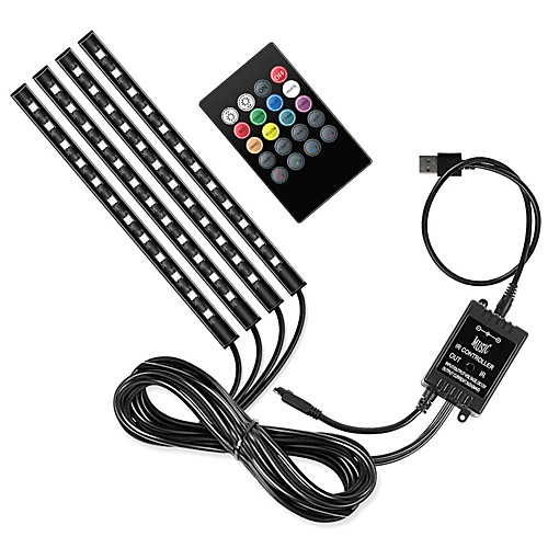 

E6 Car RGB USB LED Strip Light Interior Styling Decorative Atmosphere Lamps Strip LED With Remote Voice controlled rhythm lamp