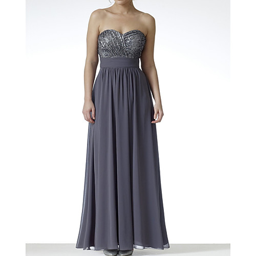 

A-Line Strapless Floor Length Chiffon / Sequined Bridesmaid Dress with Pleats