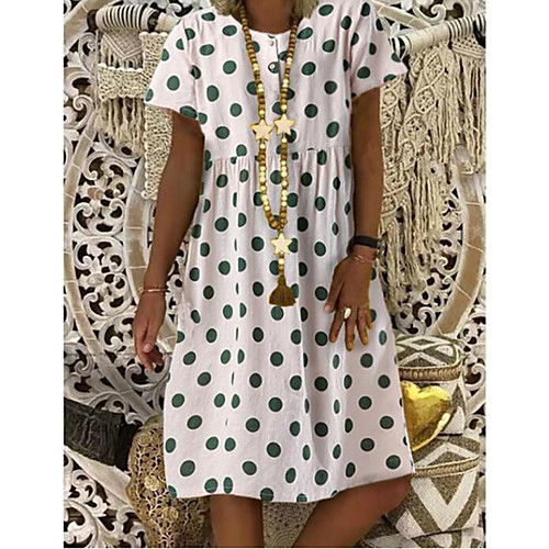 

Women's A Line Dress Knee Length Dress Yellow Wine Green Short Sleeve Polka Dot Print Summer Round Neck Casual Loose 2021 M L XL XXL