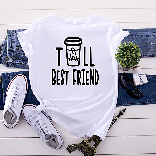 

Women's T shirt Graphic Text Letter Print Round Neck Basic Tops 100% Cotton White Yellow Blushing Pink