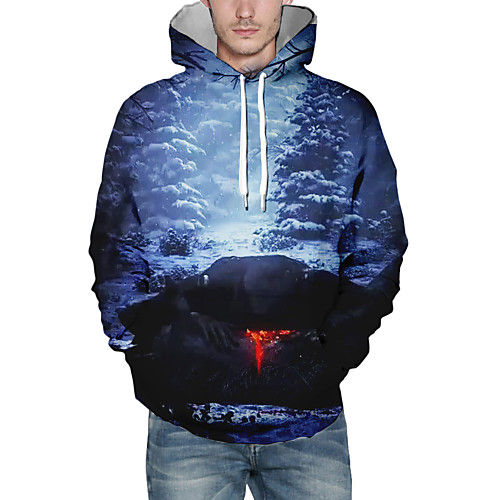 

Men's Pullover Hoodie Sweatshirt Graphic Hooded Halloween Daily Casual Halloween Hoodies Sweatshirts Blue