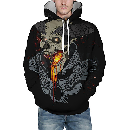 

Men's Pullover Hoodie Sweatshirt Graphic Skull Hooded Halloween Daily Going out Casual Hoodies Sweatshirts Black