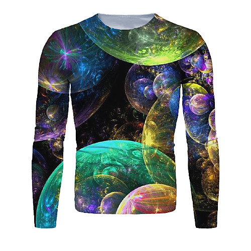 

Men's T shirt 3D Print Galaxy Graphic Long Sleeve Daily Tops Basic Black