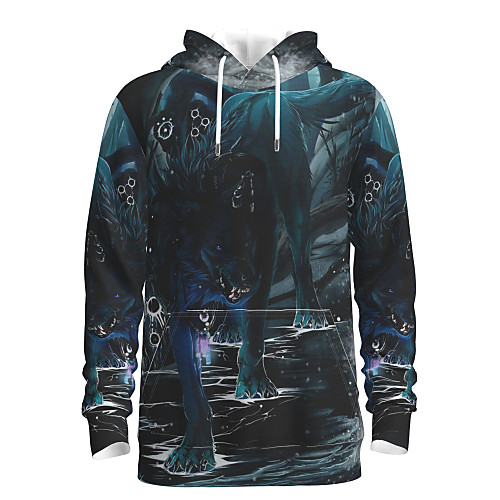 

Men's Pullover Hoodie Sweatshirt Animal Patterned Graphic Hooded Daily 3D Print Basic Hoodies Sweatshirts Navy Blue