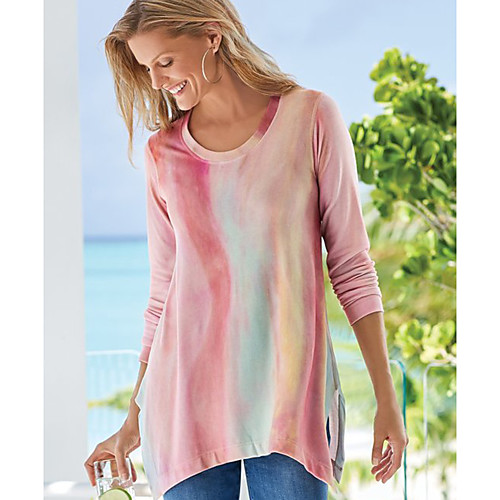 

Women's Blouse Shirt Abstract Long Sleeve Print Round Neck Basic Tops Blushing Pink