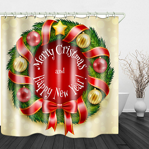 

Christmas Green Wreath Digital Printing Shower Curtain Shower Curtains & Hooks Modern Polyester Trend Design