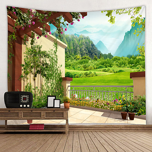 

Window Landscape Wall Tapestry Art Decor Blanket Curtain Picnic Tablecloth Hanging Home Bedroom Living Room Dorm Decoration Polyester Garden Rural Mountain