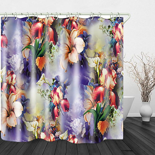 

Beautiful Lilies Digital Print Waterproof Fabric Shower Curtain For Bathroom Home Decor Covered Bathtub Curtains Liner Includes With Hooks