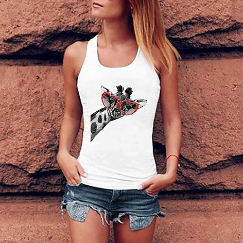 

Women's Tank Top Giraffe Racerback Round Neck Tops Basic Basic Top White Black Purple