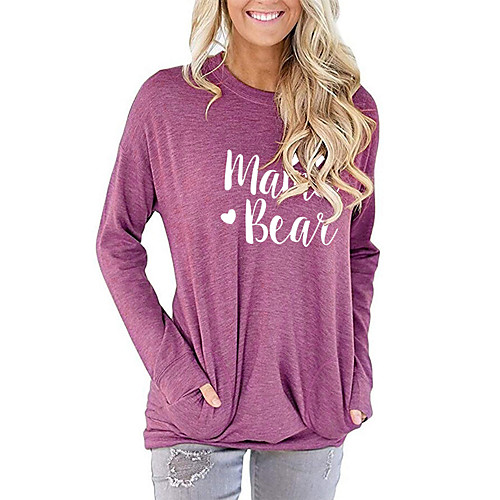 

Women's Mom T shirt Graphic Text Letter Long Sleeve Print Round Neck Basic Tops Black Blushing Pink Green