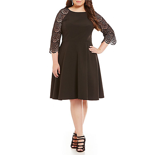 

Women's A Line Dress Knee Length Dress Green Black 3/4 Length Sleeve Solid Color Lace Fall Round Neck Casual 2021 XL XXL 3XL 4XL