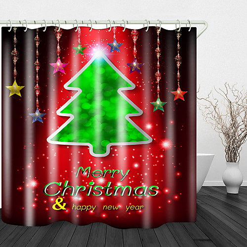 

Christmas Green Christmas Tree Digital Printing Shower Curtain Shower Curtains & Hooks Modern Polyester Trend Design
