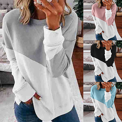 

Women's Sweatshirt Pullover Patchwork Crew Neck Color Block Sport Athleisure Sweatshirt Top Long Sleeve Warm Soft Oversized Comfortable Everyday Use Causal Exercising General Use / Winter