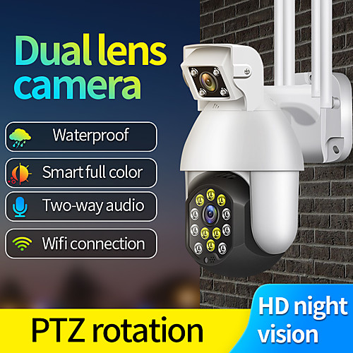

1080P IP Camera Outdoor Dual Lens PTZ Wifi Camera Bidirectional Audio 12 Led Infrared Night Vision Automatic Tracking Home Security Monitoring Camera