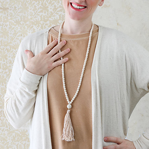 

Women's Pendant Necklace Beaded Necklace Tassel Lucky Unique Design Ethnic Fashion Sweet Wooden Stone White 90 cm Necklace Jewelry 1pc For Street Prom Birthday Party Beach Festival / Long Necklace