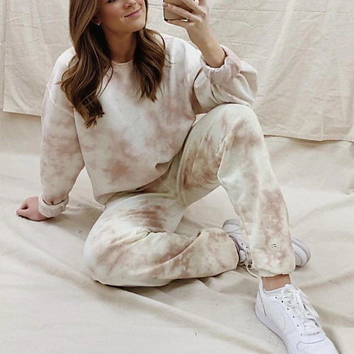 

Women's Sweatsuit 2 Piece Set Tie Dye Oversized Loose Fit Crew Neck Tie Dye Cute Sport Athleisure Clothing Suit Long Sleeve Warm Soft Comfortable Everyday Use Causal Exercising General Use / Winter