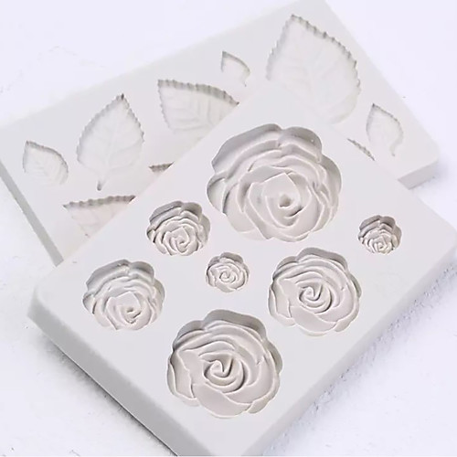 

2pcs Rose Flower Leaf Set Fondant Silicone Mold Decorating Cake Baking Tools