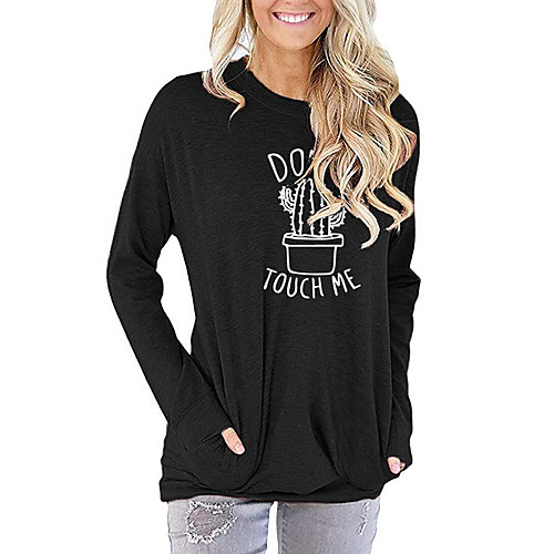 

Women's T shirt Graphic Text Letter Long Sleeve Print Round Neck Basic Tops Black Blushing Pink Green